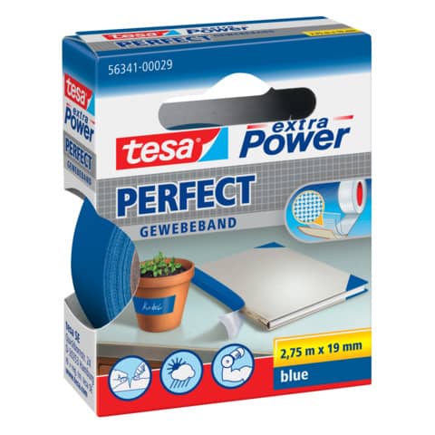 Nastro adesivo in tela tesa extra Power®Perfect plastificato 19 mm x 2,75 m blu - 56341-00029-03